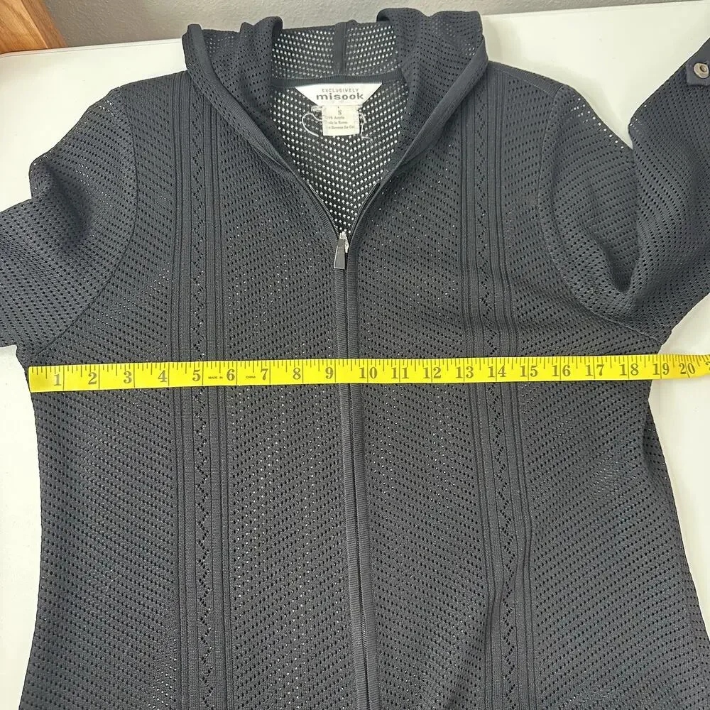 Misook Cardigan Sweater Womens Small Black Full Zip Slinky Career Church‎ Jacket